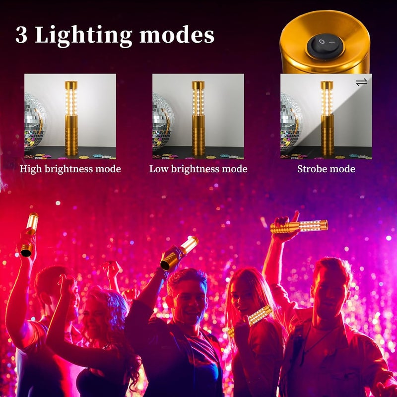 TTLYUGN 4 Pieces LED Strobe Baton Light Rechargeable Bottle Service Sparklers Stick Reusable Champagne Bottle Handheld LED for Club Stage Nightclub Party Concert Event Bar Outdoor - Gold - Image 2